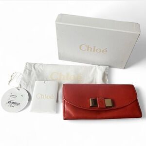 Chloé Red Leather Bow Accent Continental Wallet